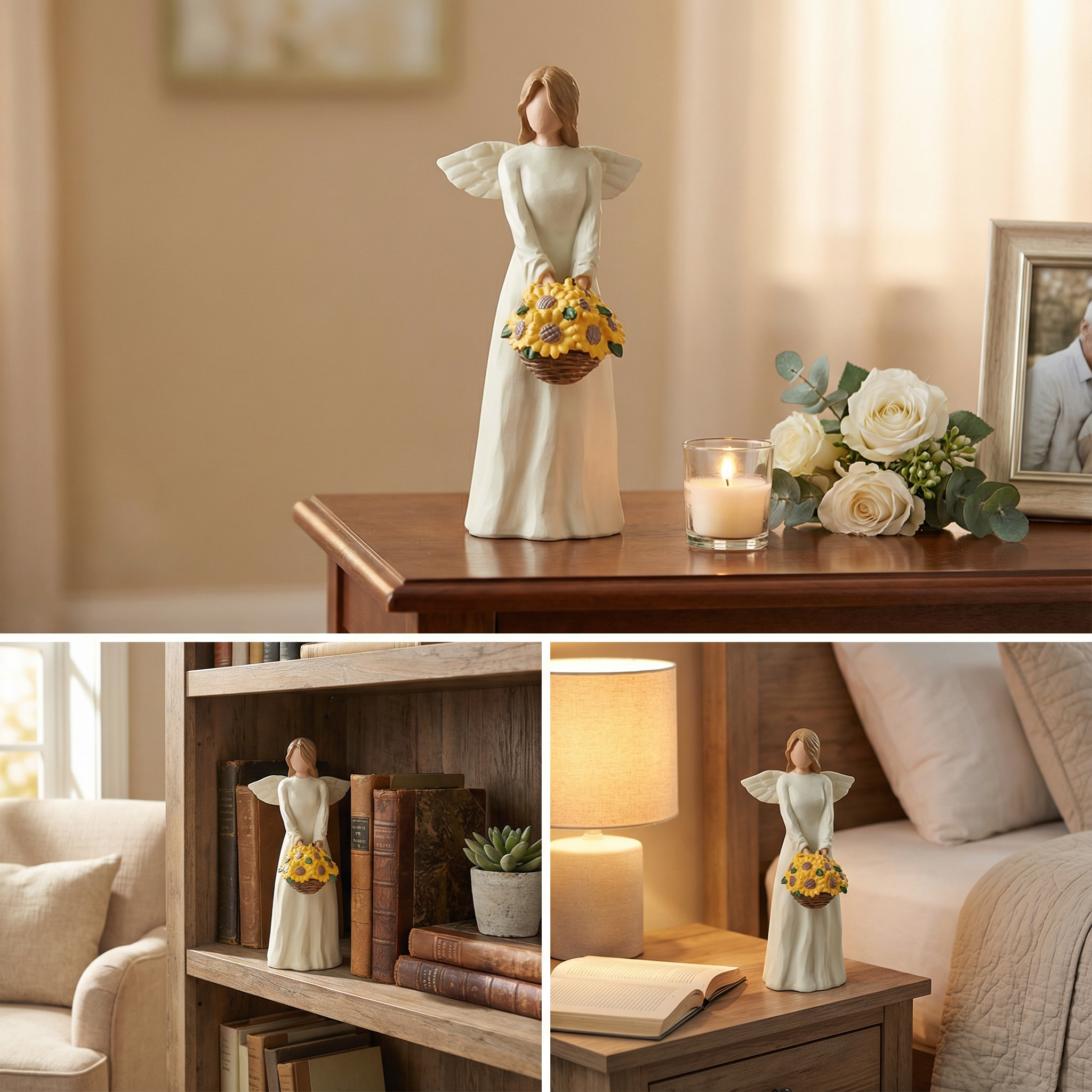 Guardian Angel Figurine Statue with Sunflower