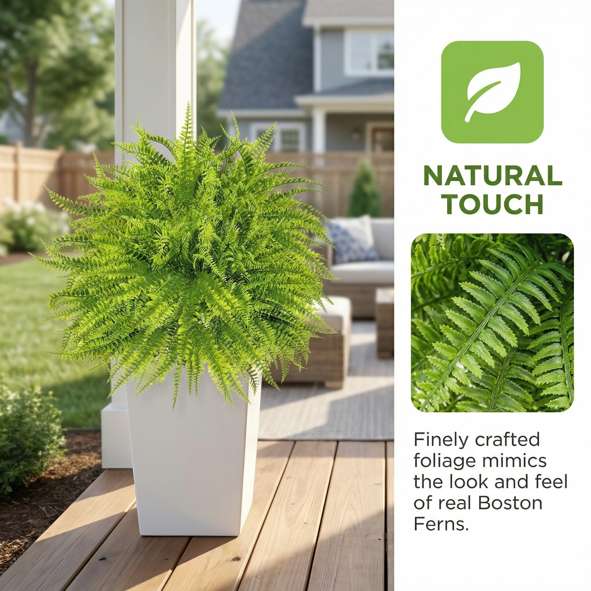UV Resistant Lush Artificial Boston Fern with Integrated Ground Stake