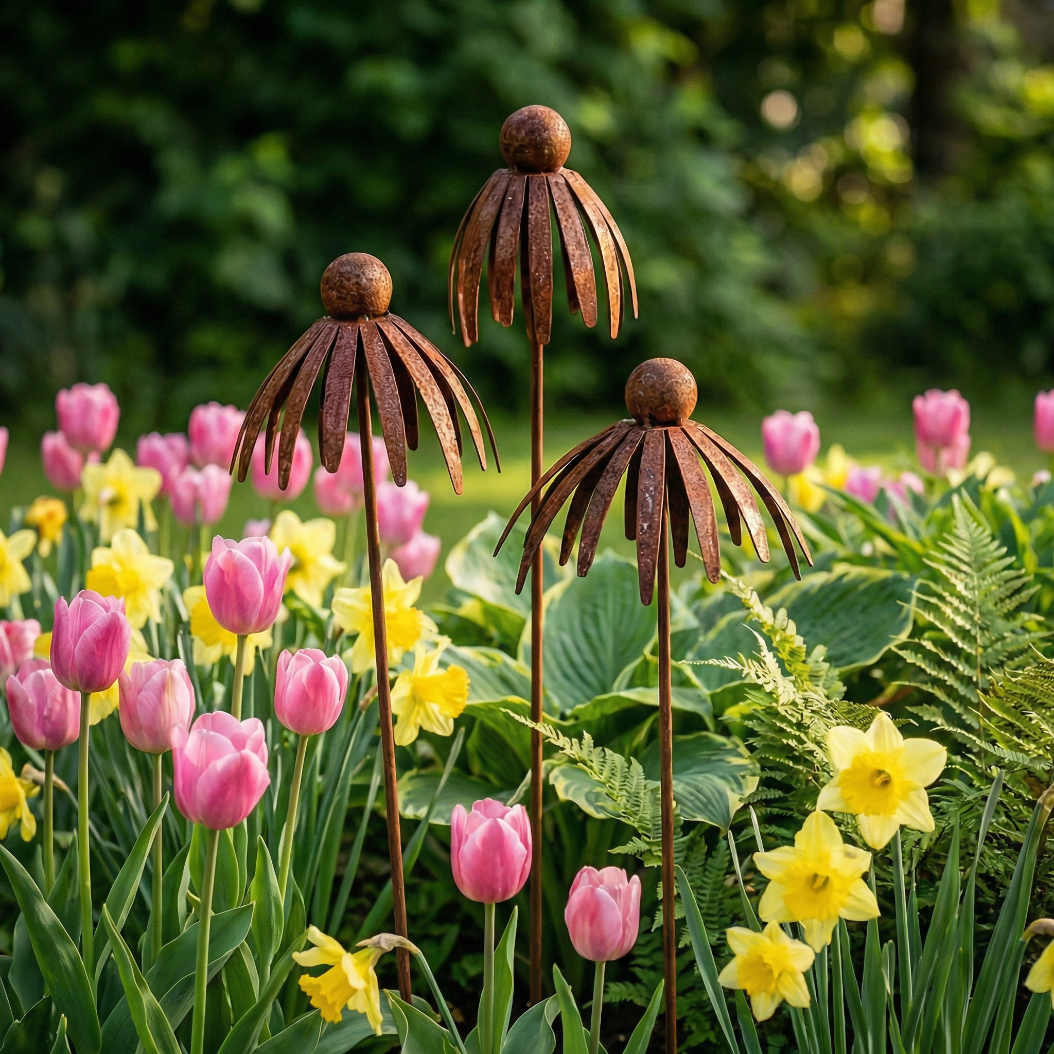 Rustic Brown Iron Garden Stakes - 3PCS