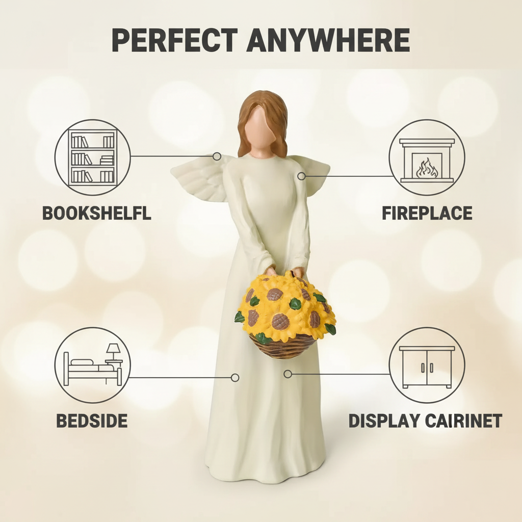 Guardian Angel Figurine Statue with Sunflower