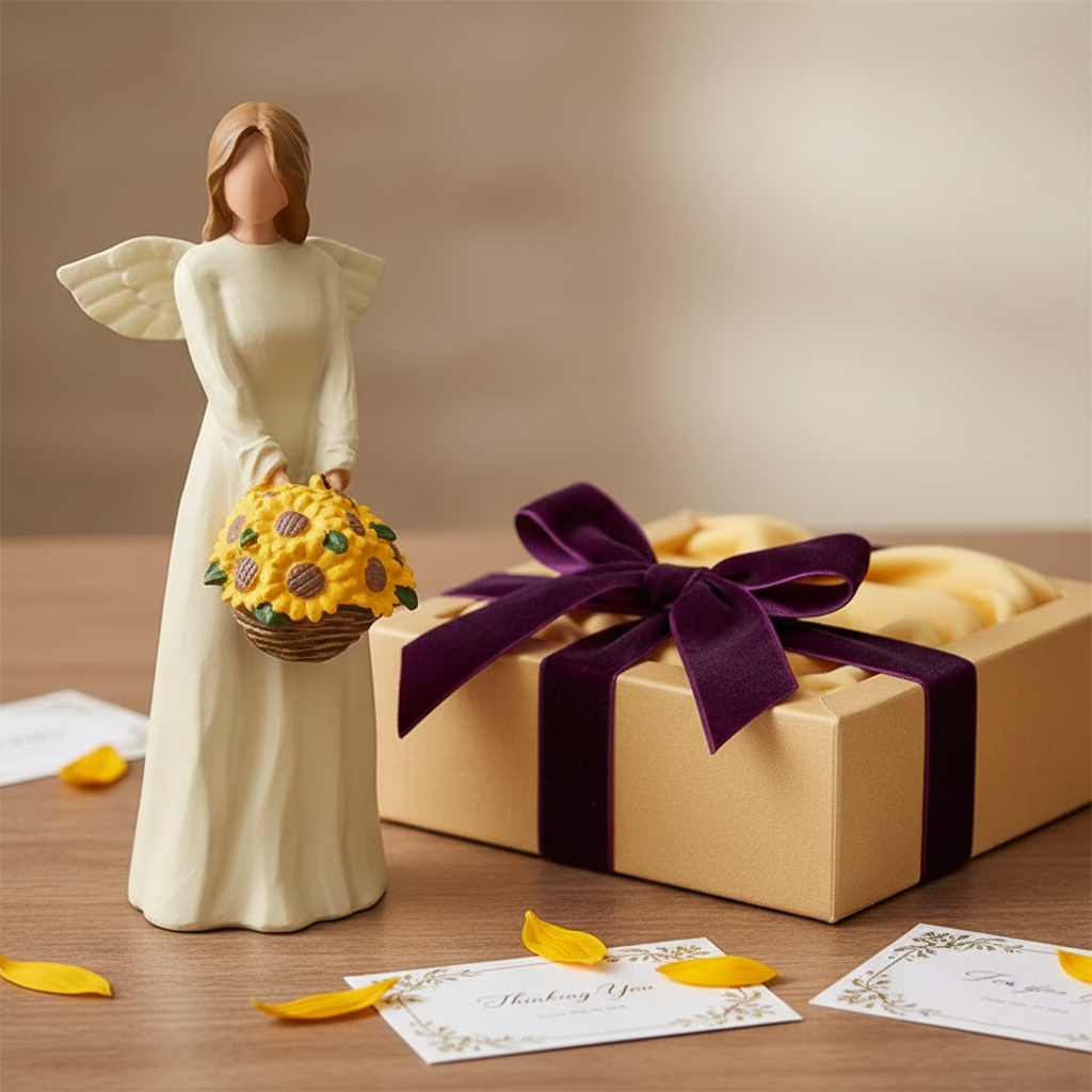 Guardian Angel Figurine Statue with Sunflower