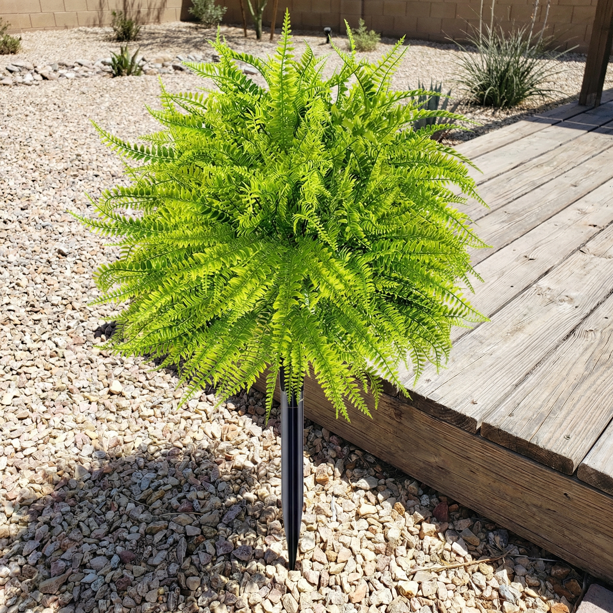 UV Resistant Lush Artificial Boston Fern with Integrated Ground Stake