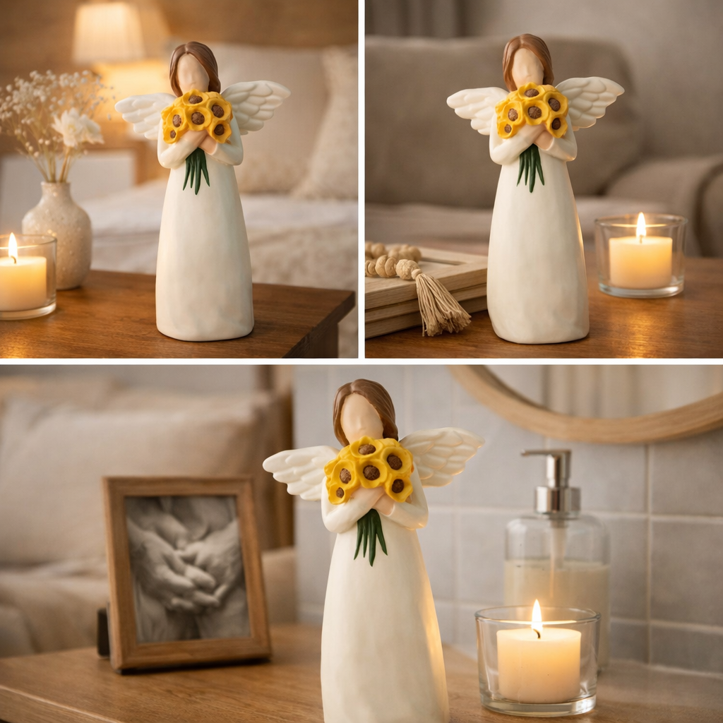 Guardian Angel Figurine Statue with Sunflower