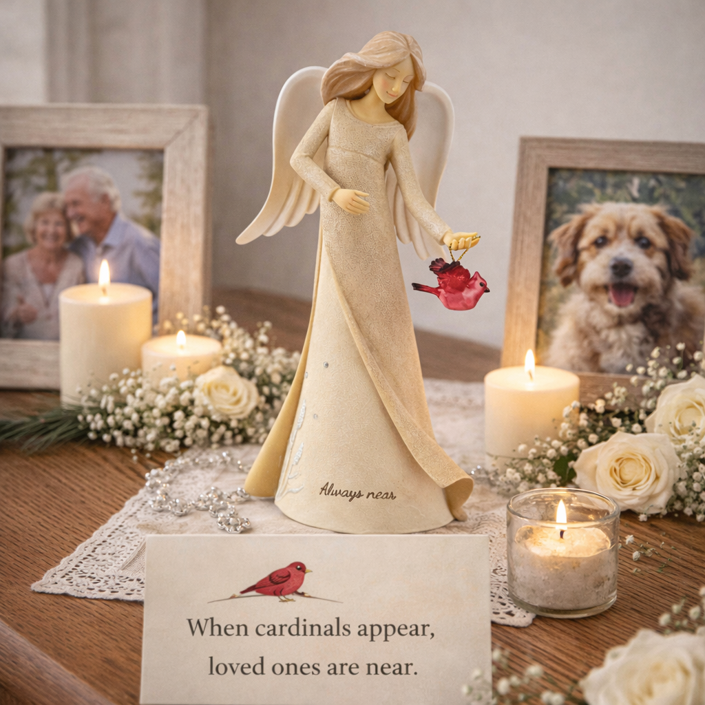Always Near Guardian Angel with Cardinal Figurine