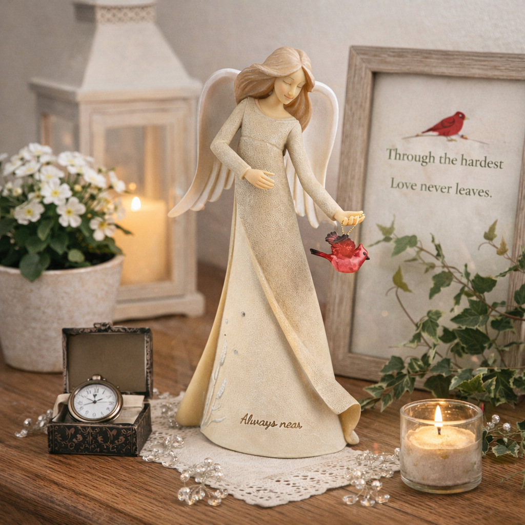 Always Near Guardian Angel with Cardinal Figurine