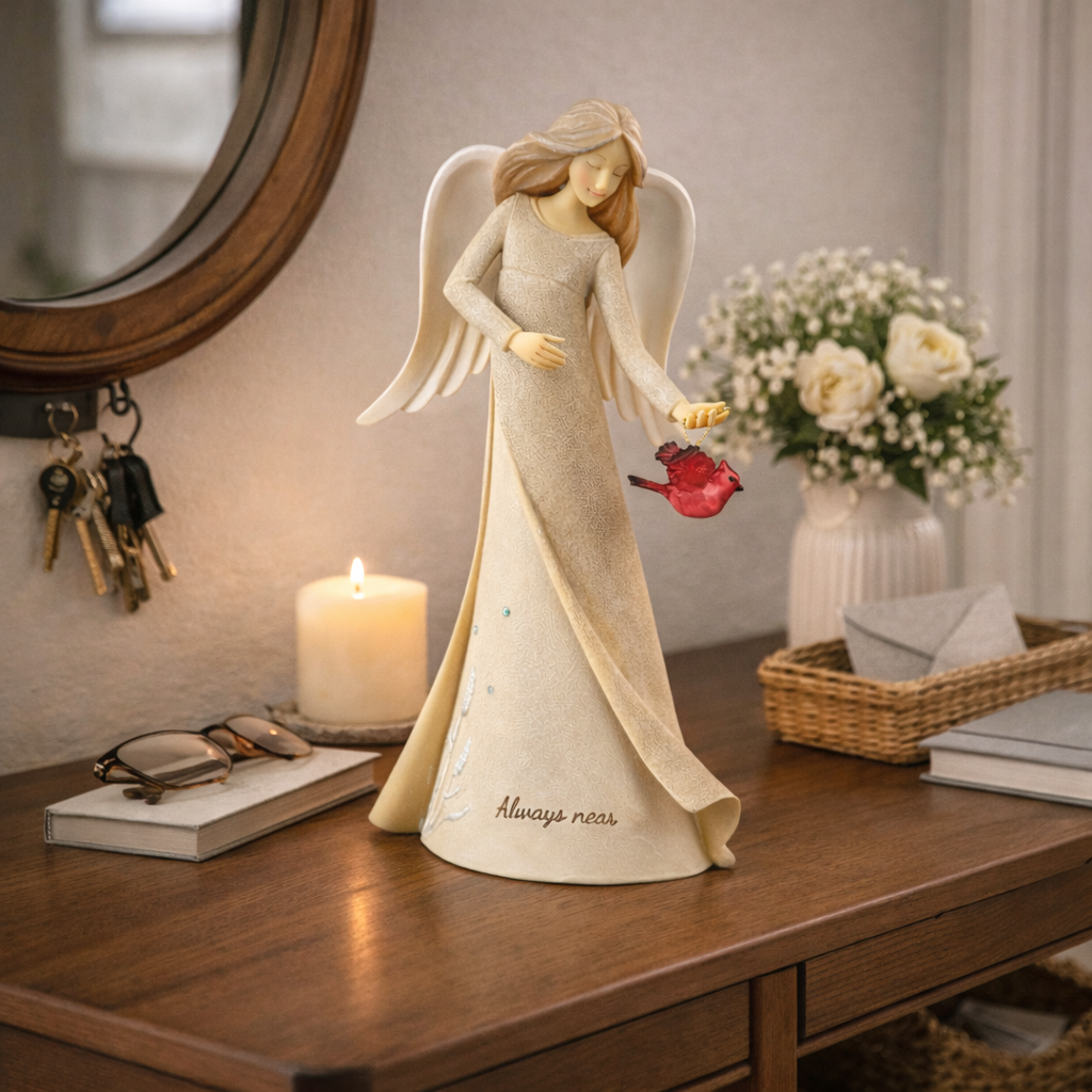 Always Near Guardian Angel with Cardinal Figurine