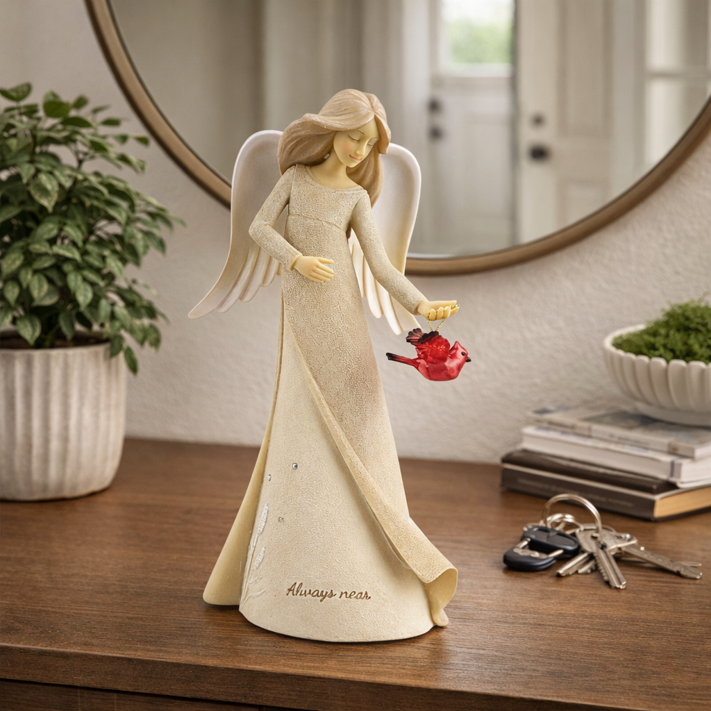 Always Near Guardian Angel with Cardinal Figurine
