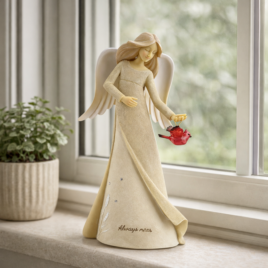 Always Near Guardian Angel with Cardinal Figurine