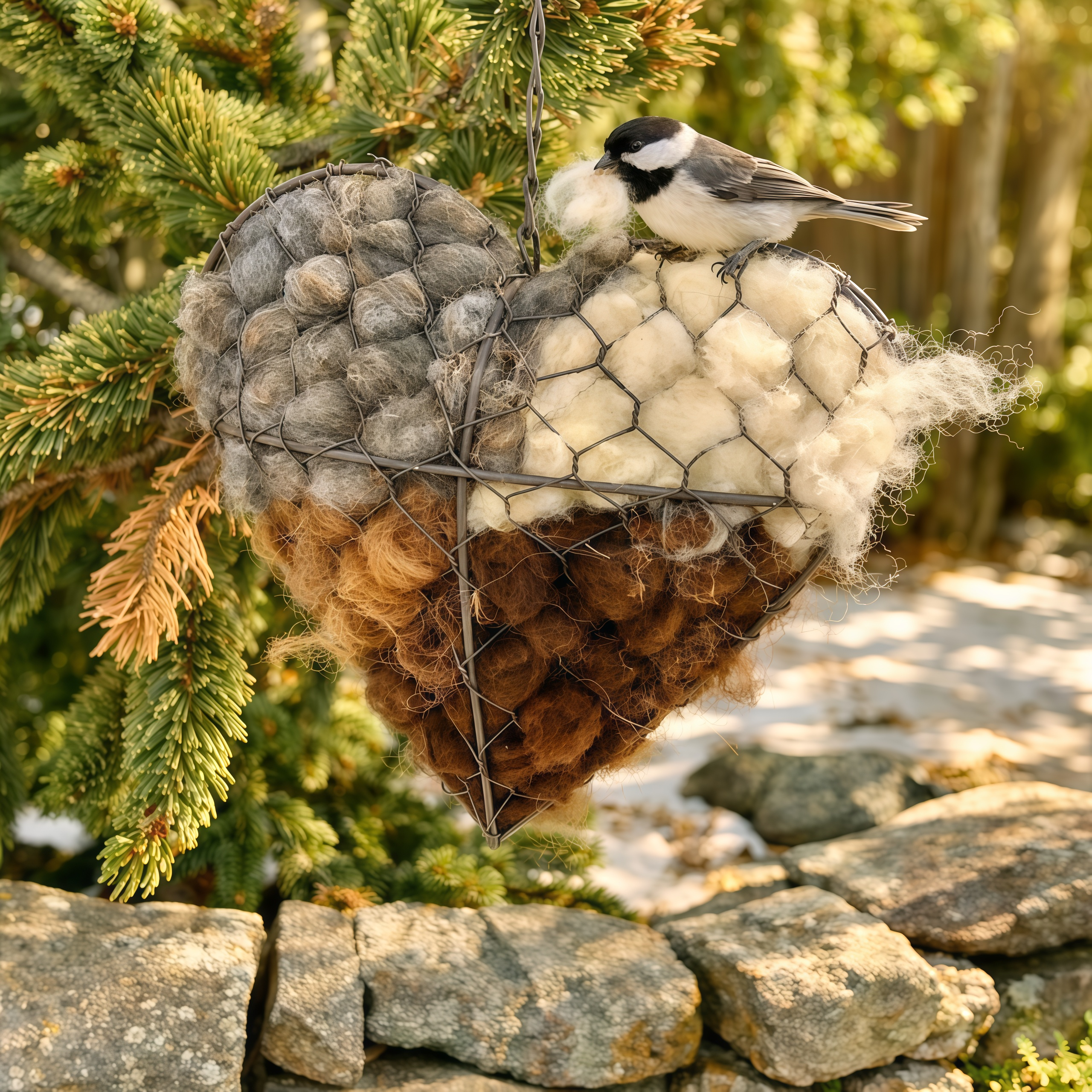 Handmade Alpaca Fiber Bird Nesting Star: Nature-Inspired Yard Art
