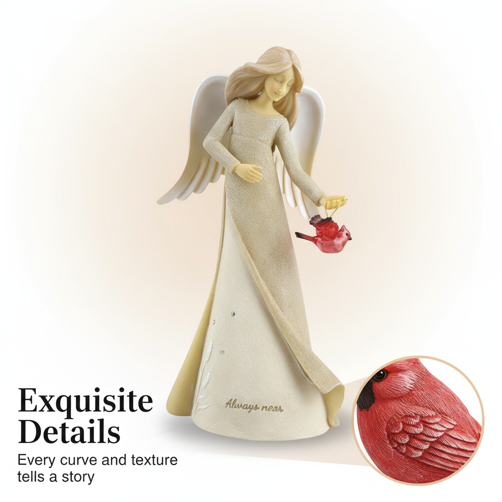 Always Near Guardian Angel with Cardinal Figurine