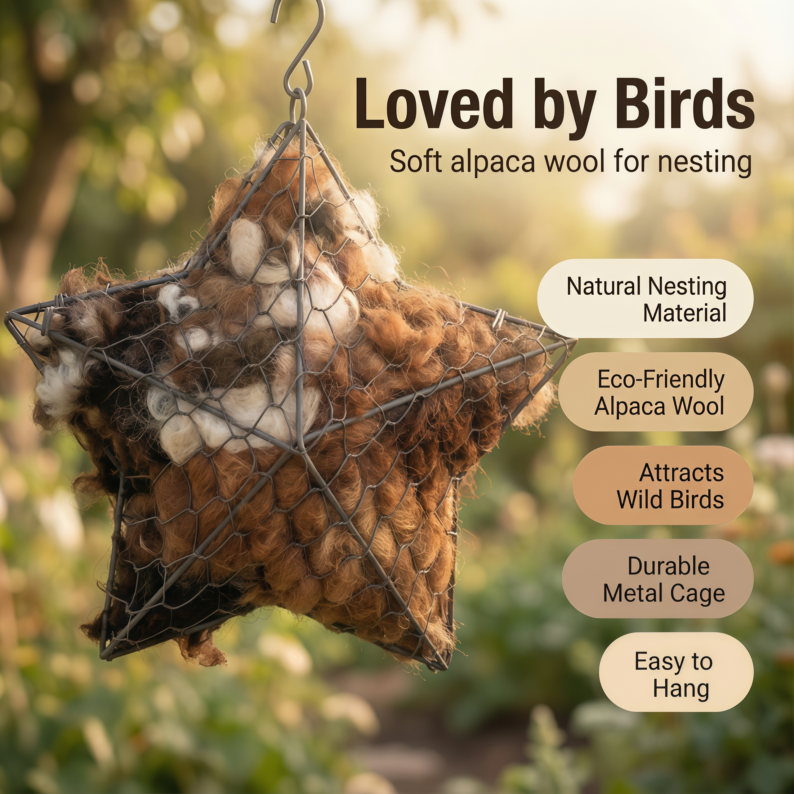 Handmade Alpaca Fiber Bird Nesting Star: Nature-Inspired Yard Art