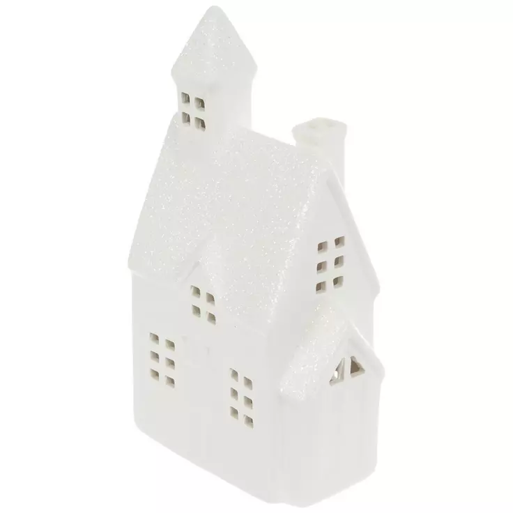 MANTALYN Ceramic Christmas House Light, White Christmas Village Cottage Decor with Warm Glow for Tabletop, Mantel and Holiday Home Decoration