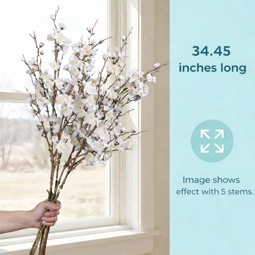 5 Stems Artificial Cherry Blossom Branches Spring Indoor Decoration