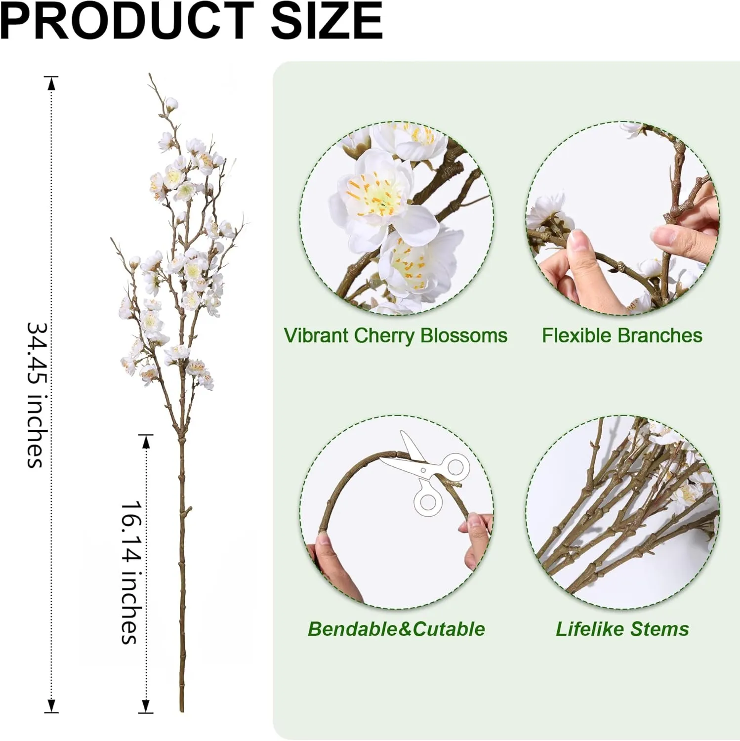 5 Stems Artificial Cherry Blossom Branches Spring Indoor Decoration
