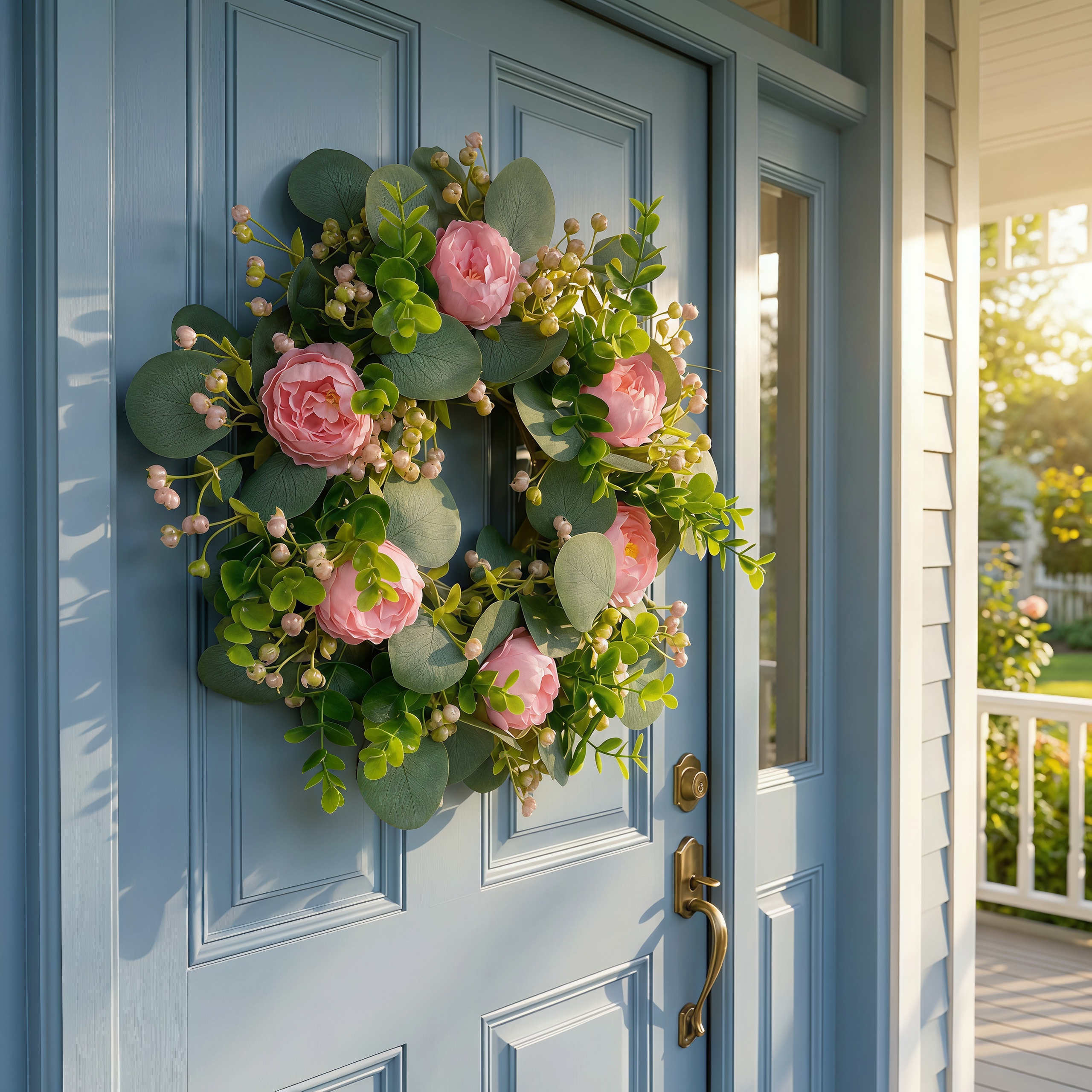 Peony Eucalyptus Baby’s Breath Buds Artificial Floral Wreath