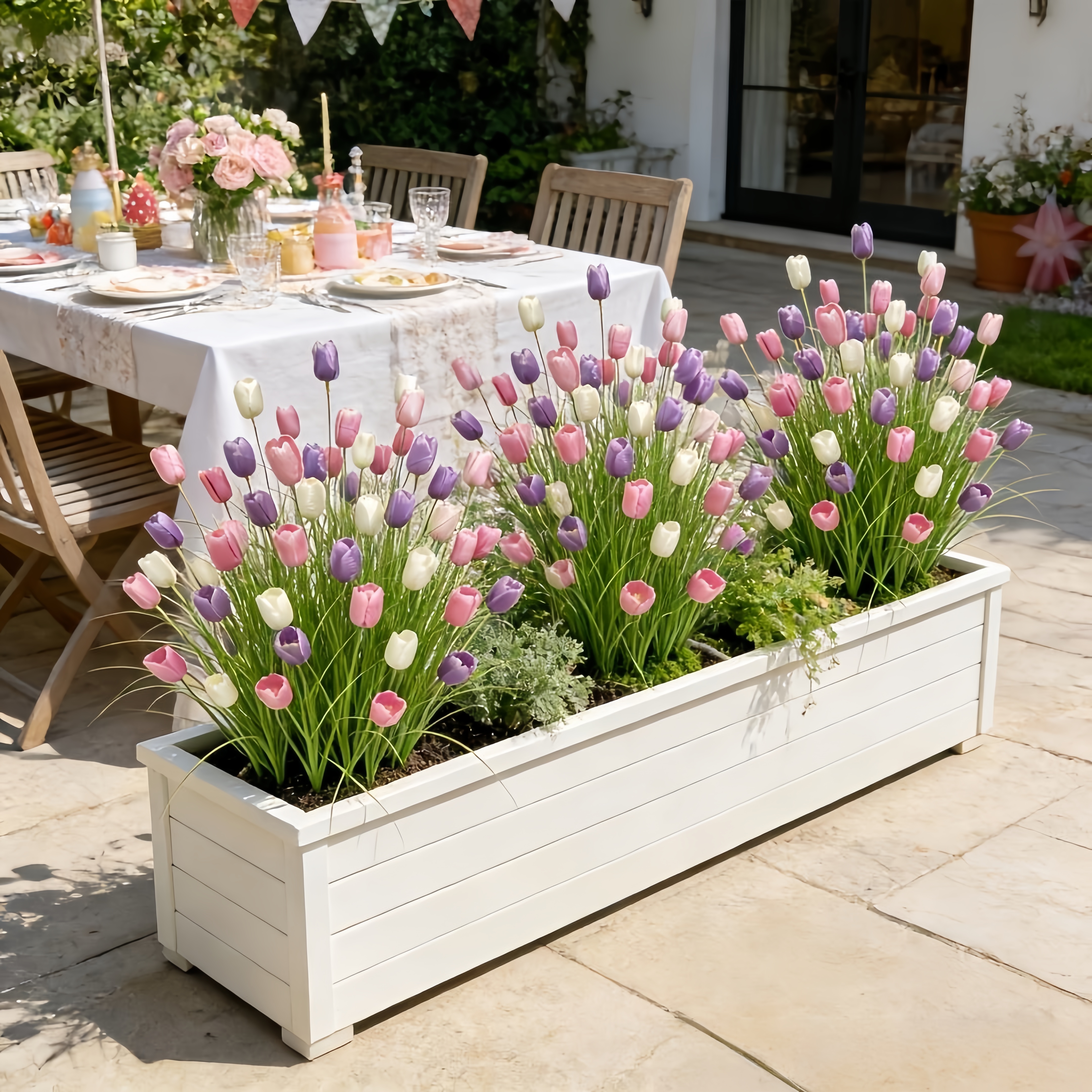 Decorative Artificial Tulip Bouquets with Pampas Grass