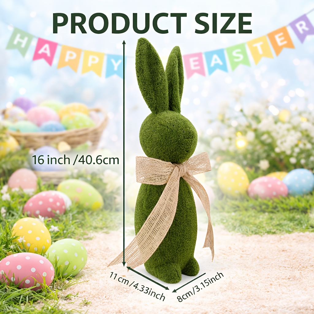 16” Flocked Easter Bunny Decor with Ribbon