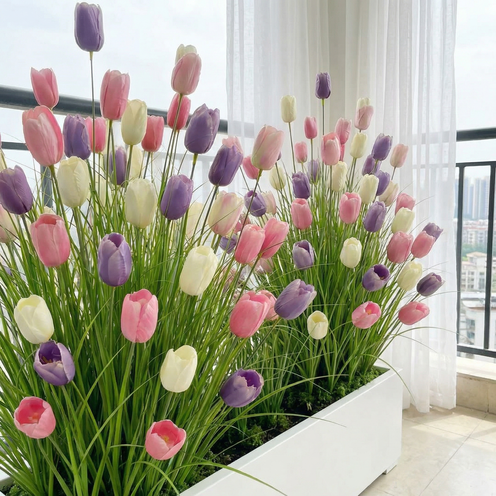 Decorative Artificial Tulip Bouquets with Pampas Grass