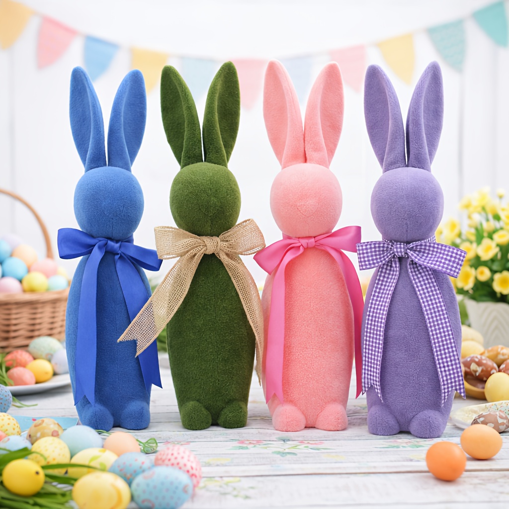 16” Flocked Easter Bunny Decor with Ribbon