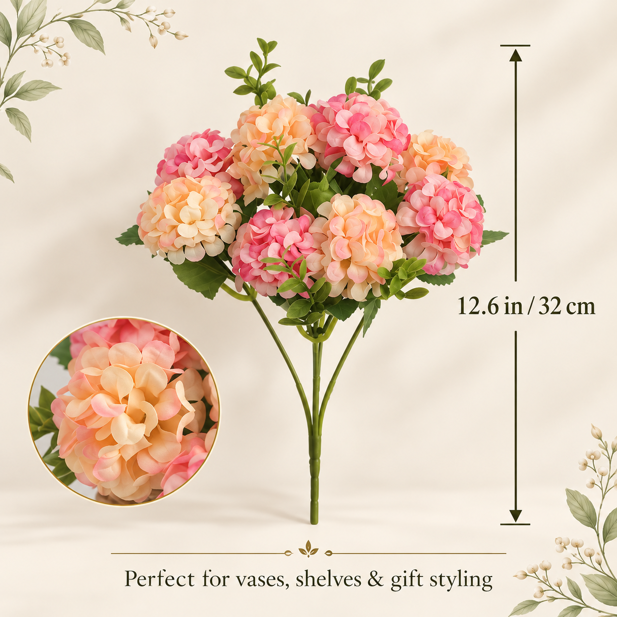 10 Heads Artificial Hydrangea Flower Stems