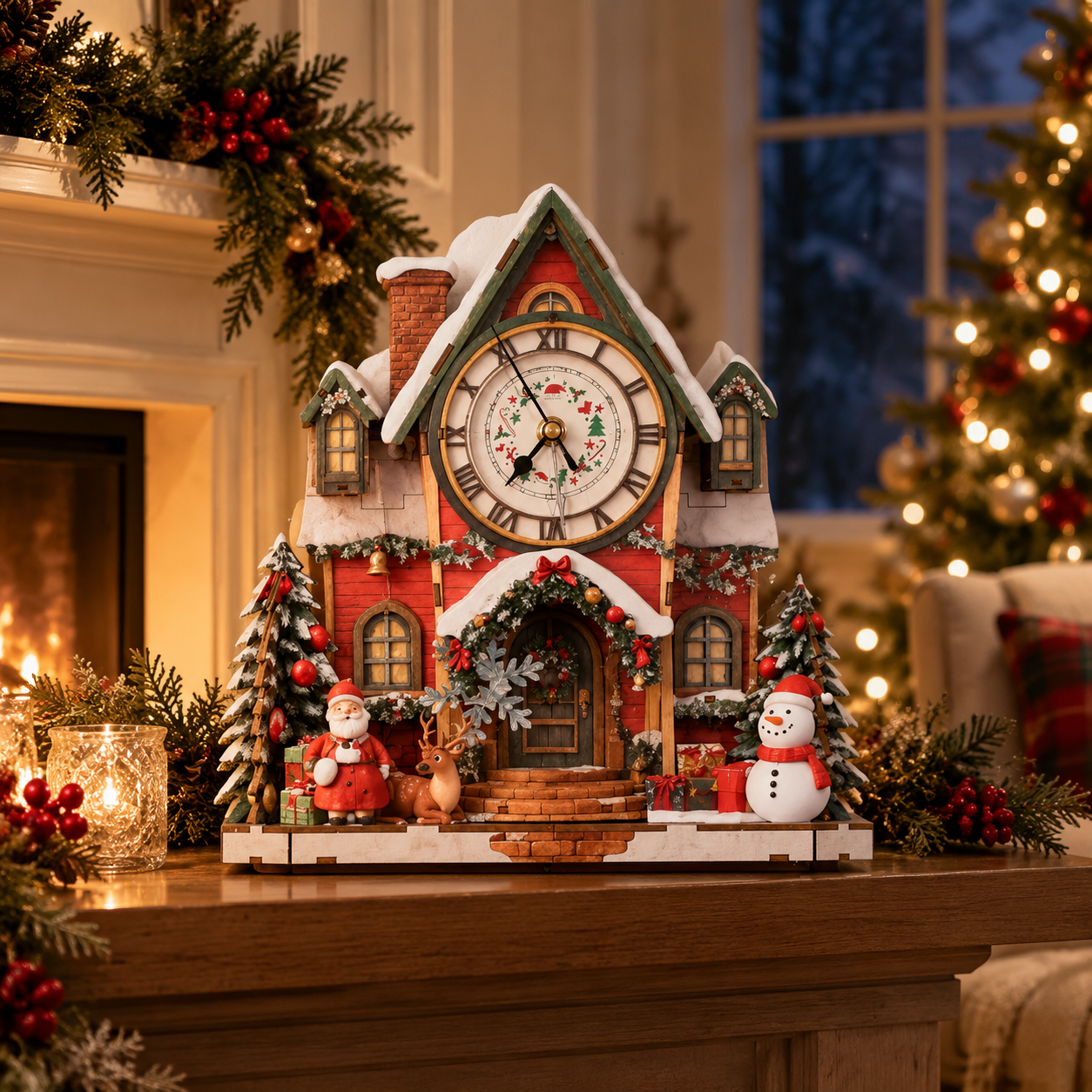 3D Wooden Christmas Clock Puzzle – DIY Working Clock Model Kit