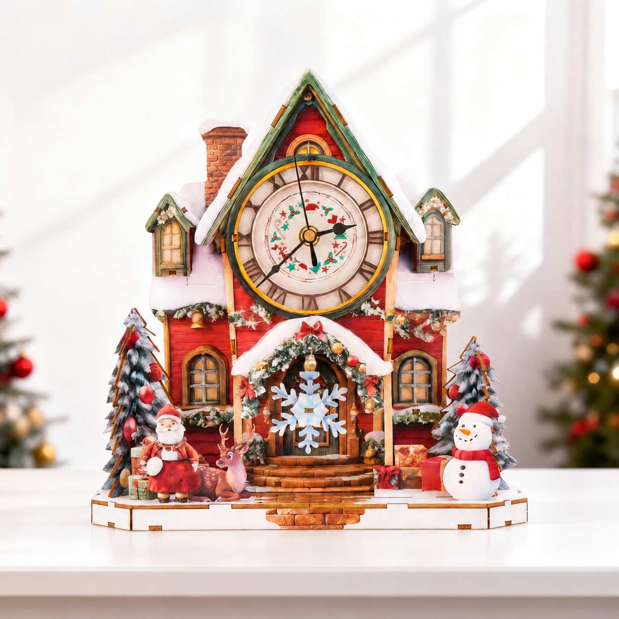 3D Wooden Christmas Clock Puzzle – DIY Working Clock Model Kit