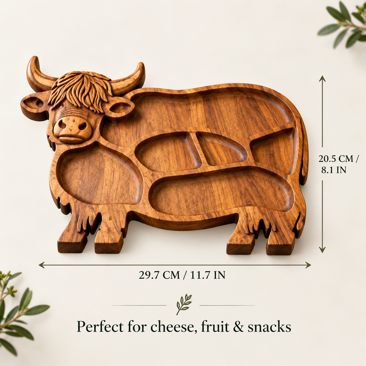 Highland Cow Shaped Wooden Snack and Charcuterie Board