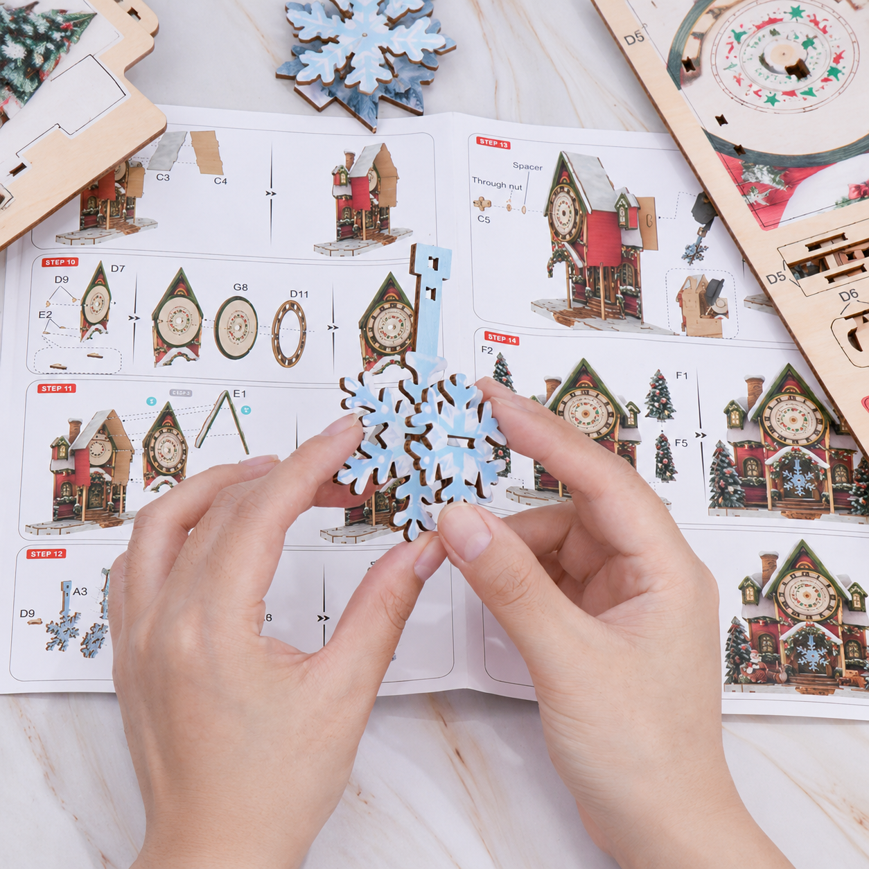 3D Wooden Christmas Clock Puzzle – DIY Working Clock Model Kit