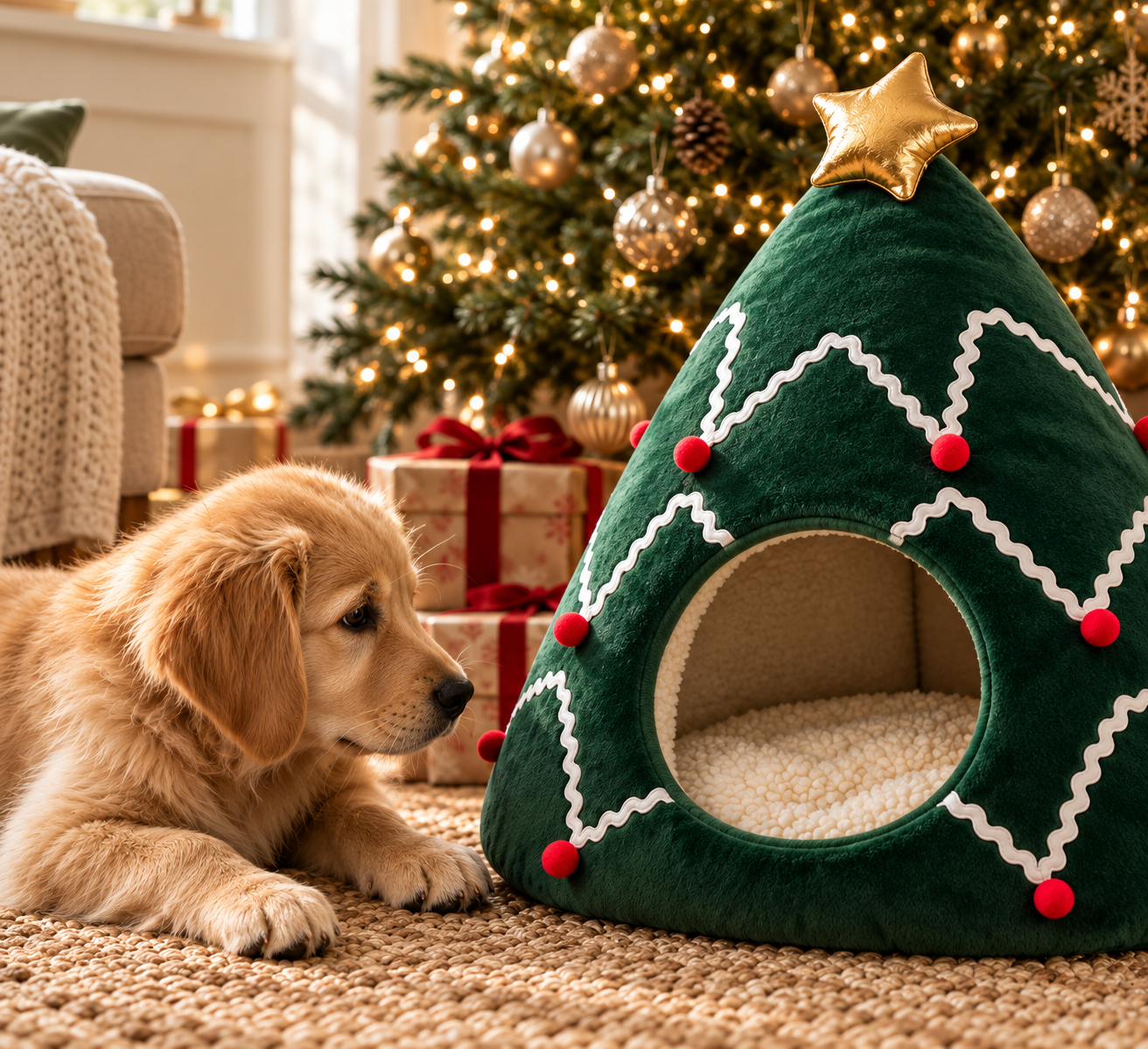 Cozy Christmas Pet Bed for Cats & Small Dogs