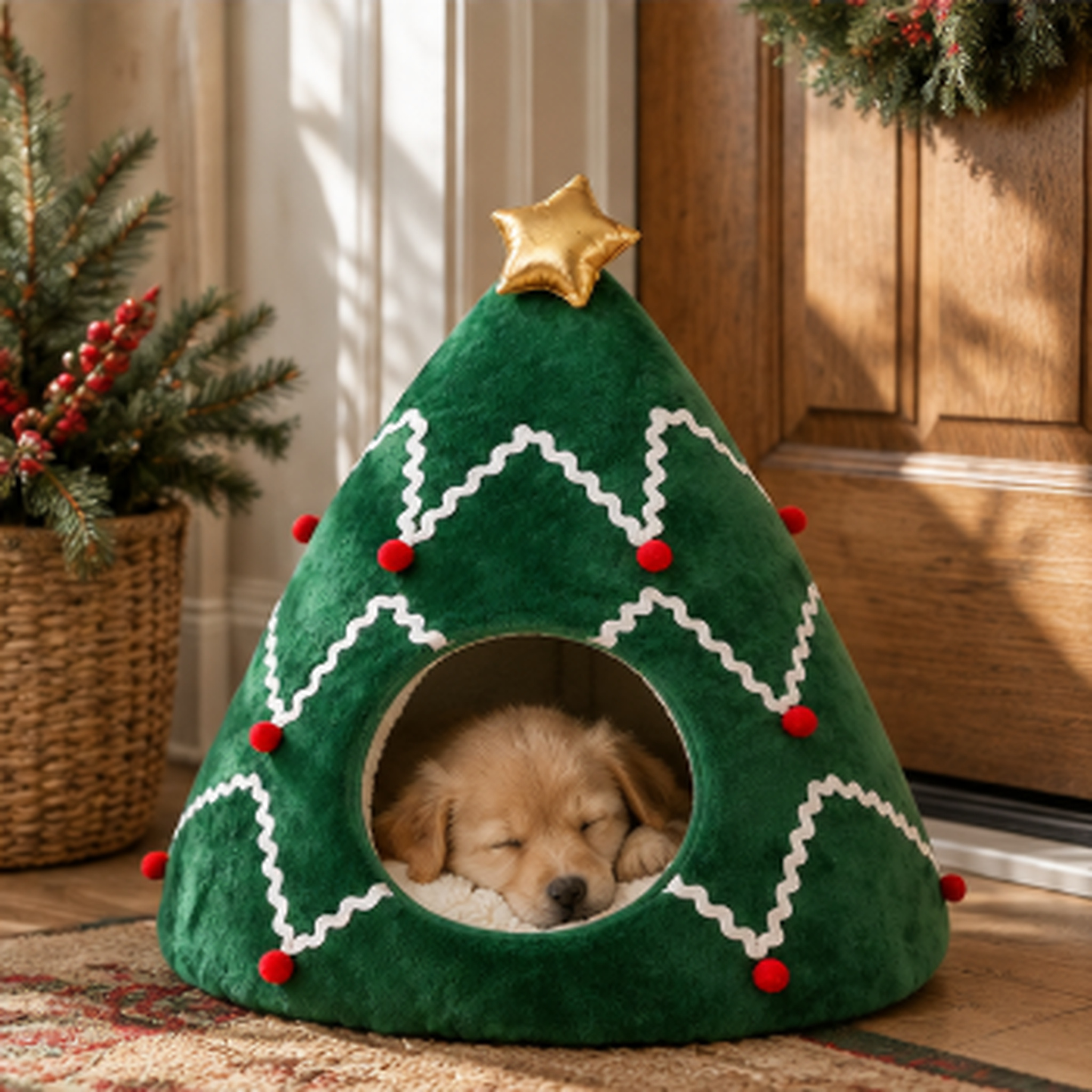 Cozy Christmas Pet Bed for Cats & Small Dogs