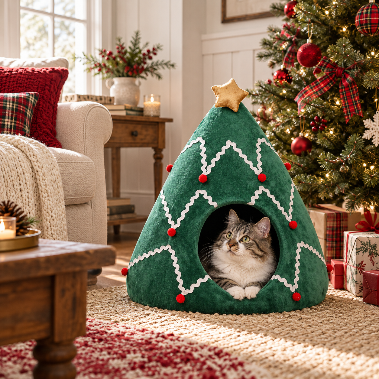 Cozy Christmas Pet Bed for Cats & Small Dogs