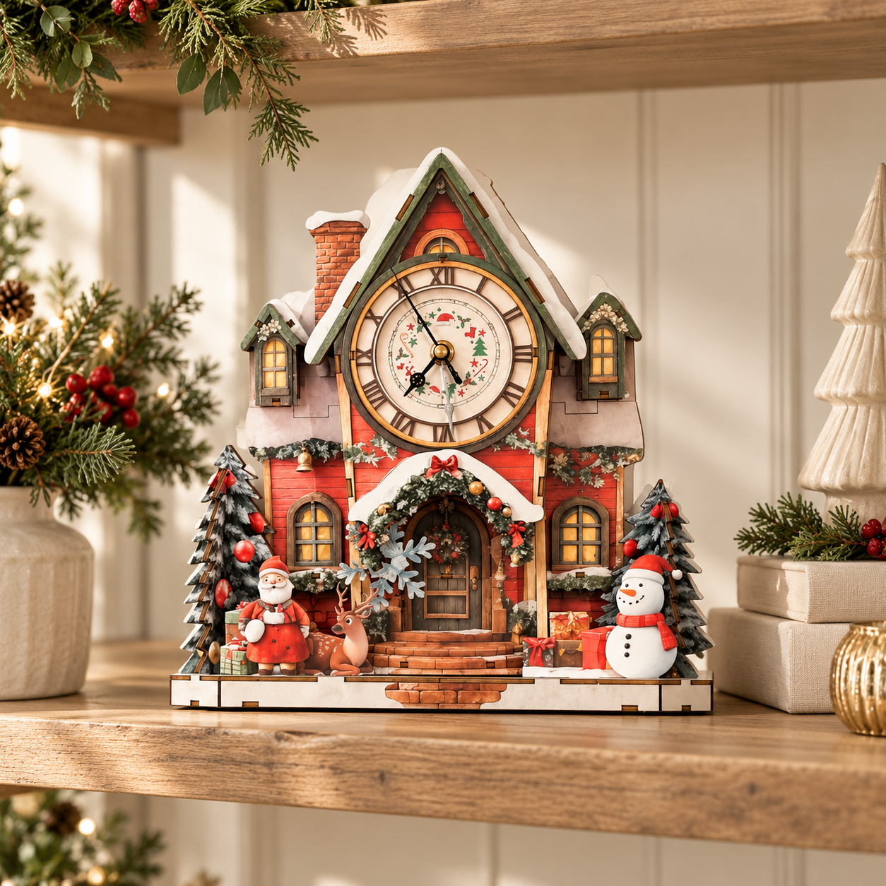 3D Wooden Christmas Clock Puzzle – DIY Working Clock Model Kit