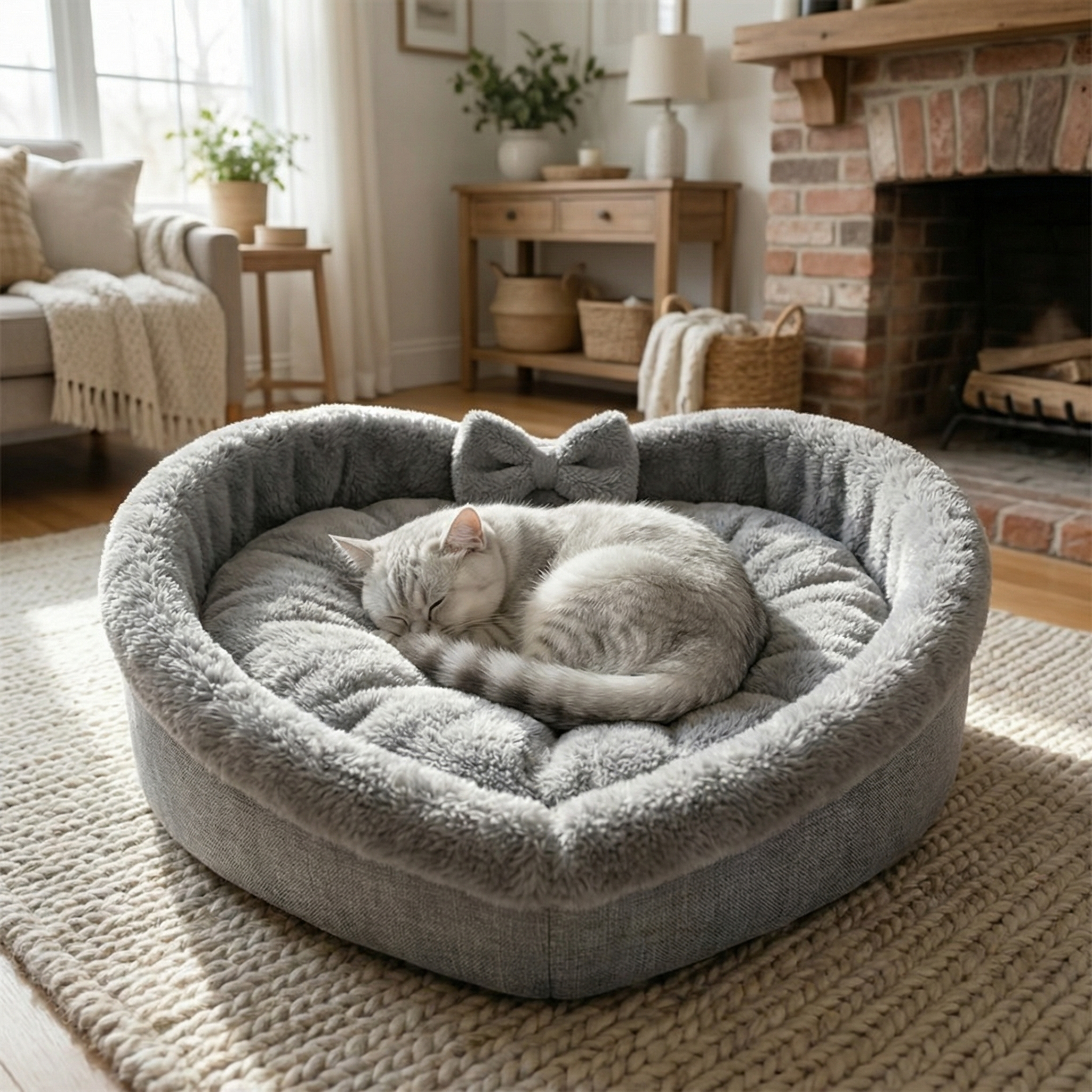Heart Shaped Plush Cat Bed Warm Cozy Cat Nest