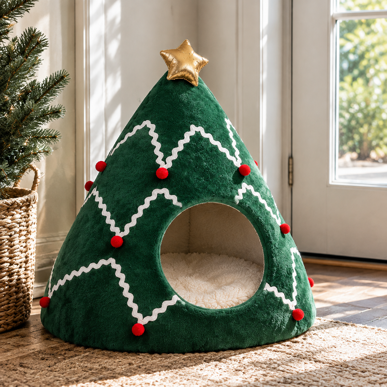Cozy Christmas Pet Bed for Cats & Small Dogs