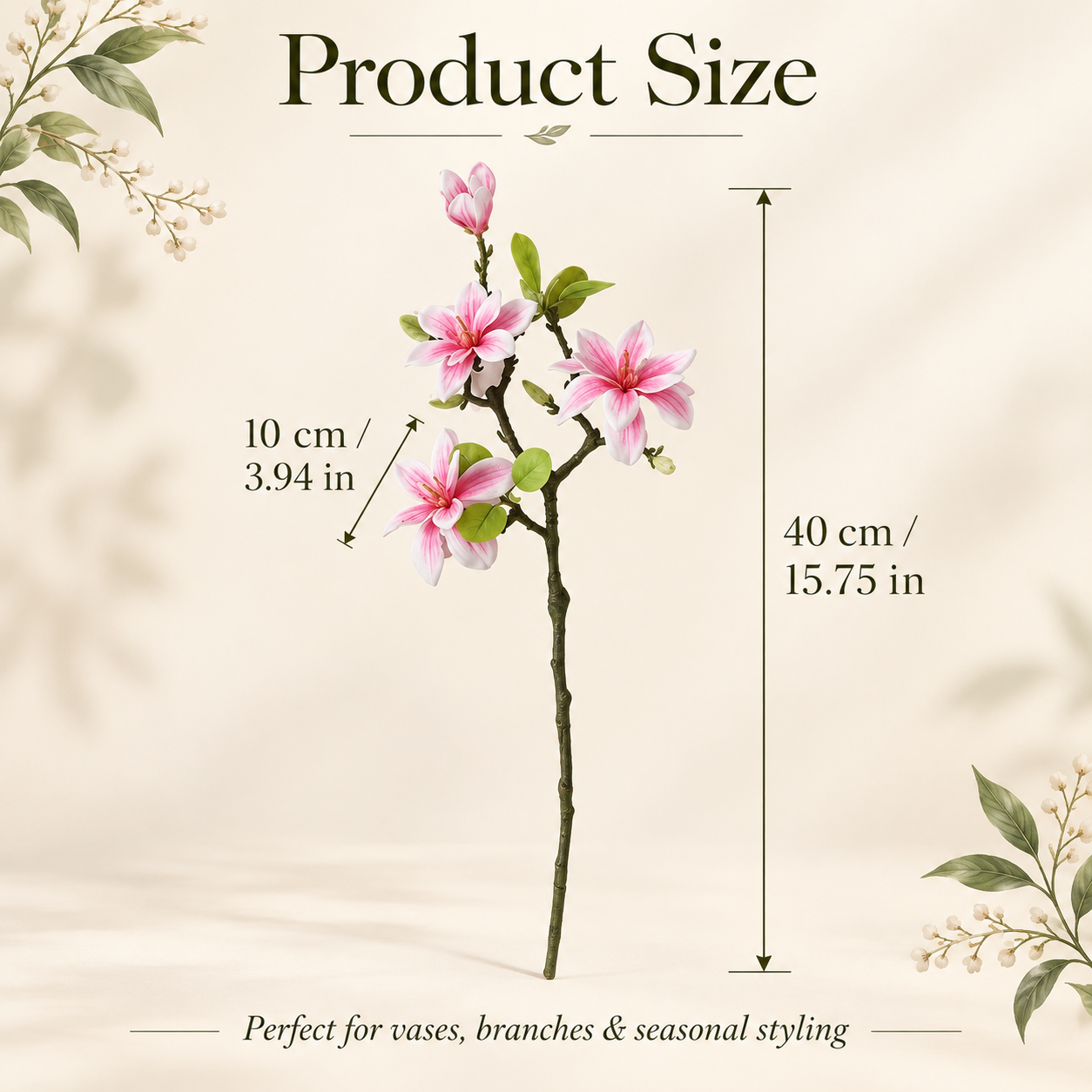 3Pcs Premium Artificial Magnolia Flower Branch