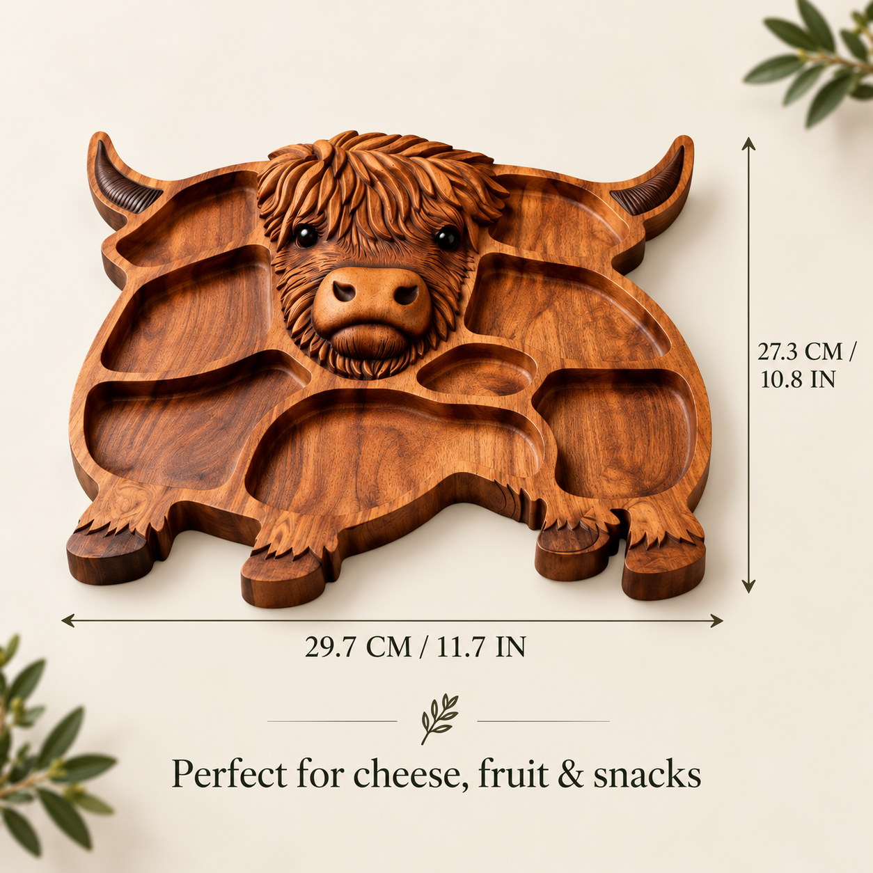 Highland Cow Shaped Wooden Snack and Charcuterie Board