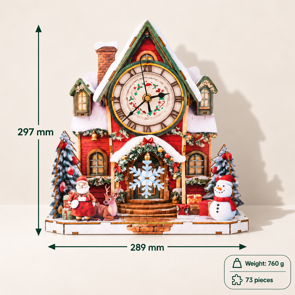 3D Wooden Christmas Clock Puzzle – DIY Working Clock Model Kit