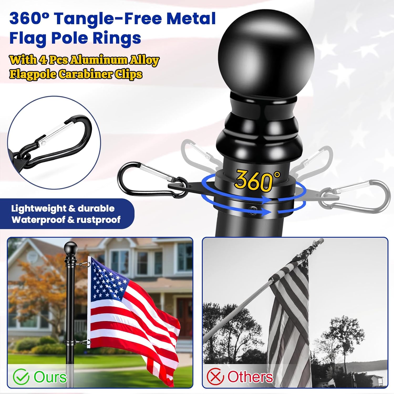 6 Ft Black Flag Pole Kit With Optional 3 x 5 Ft American Flag