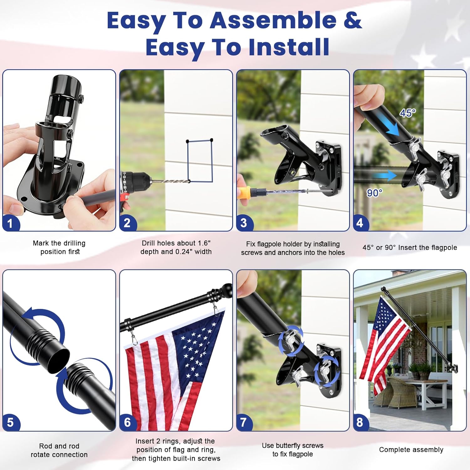 6 Ft Black Flag Pole Kit With Optional 3 x 5 Ft American Flag
