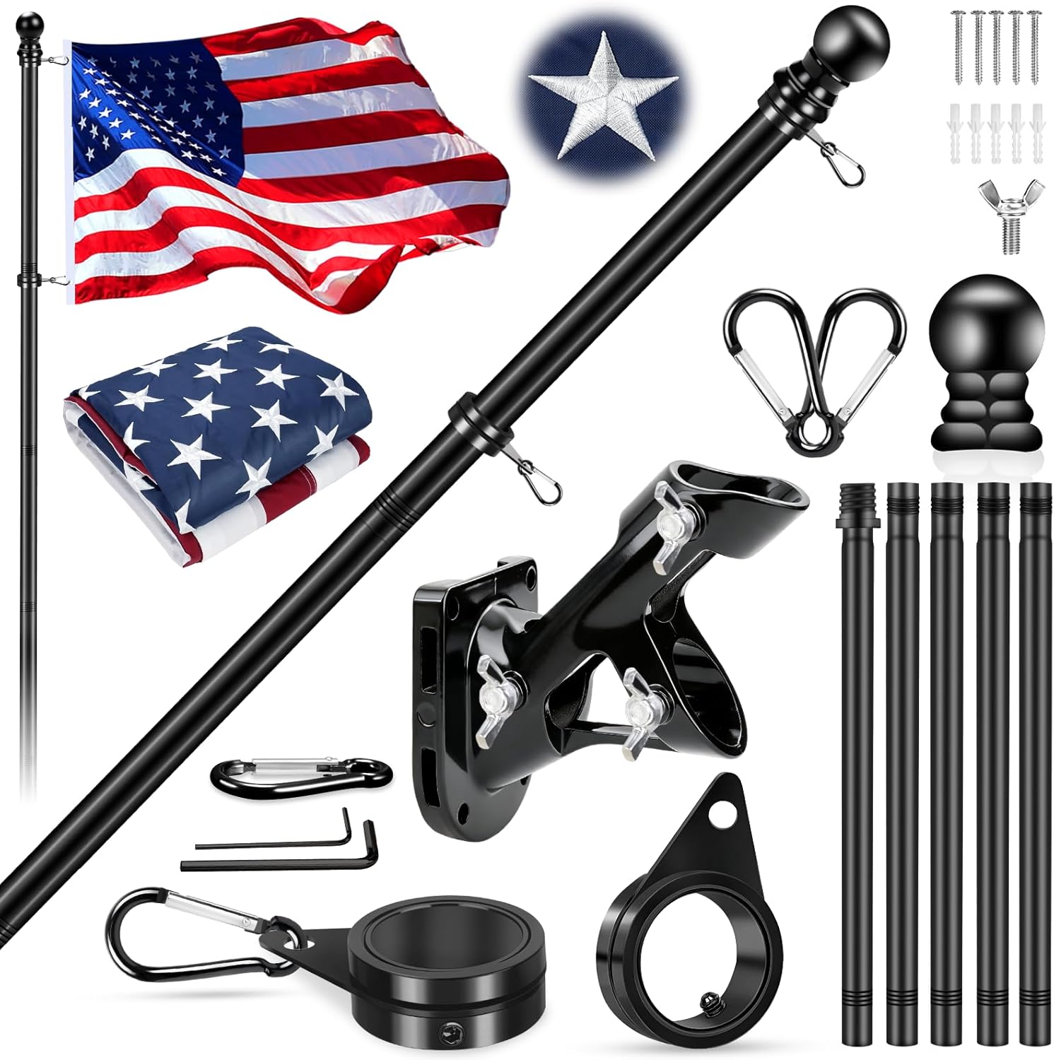 6 Ft Black Flag Pole Kit With Optional 3 x 5 Ft American Flag