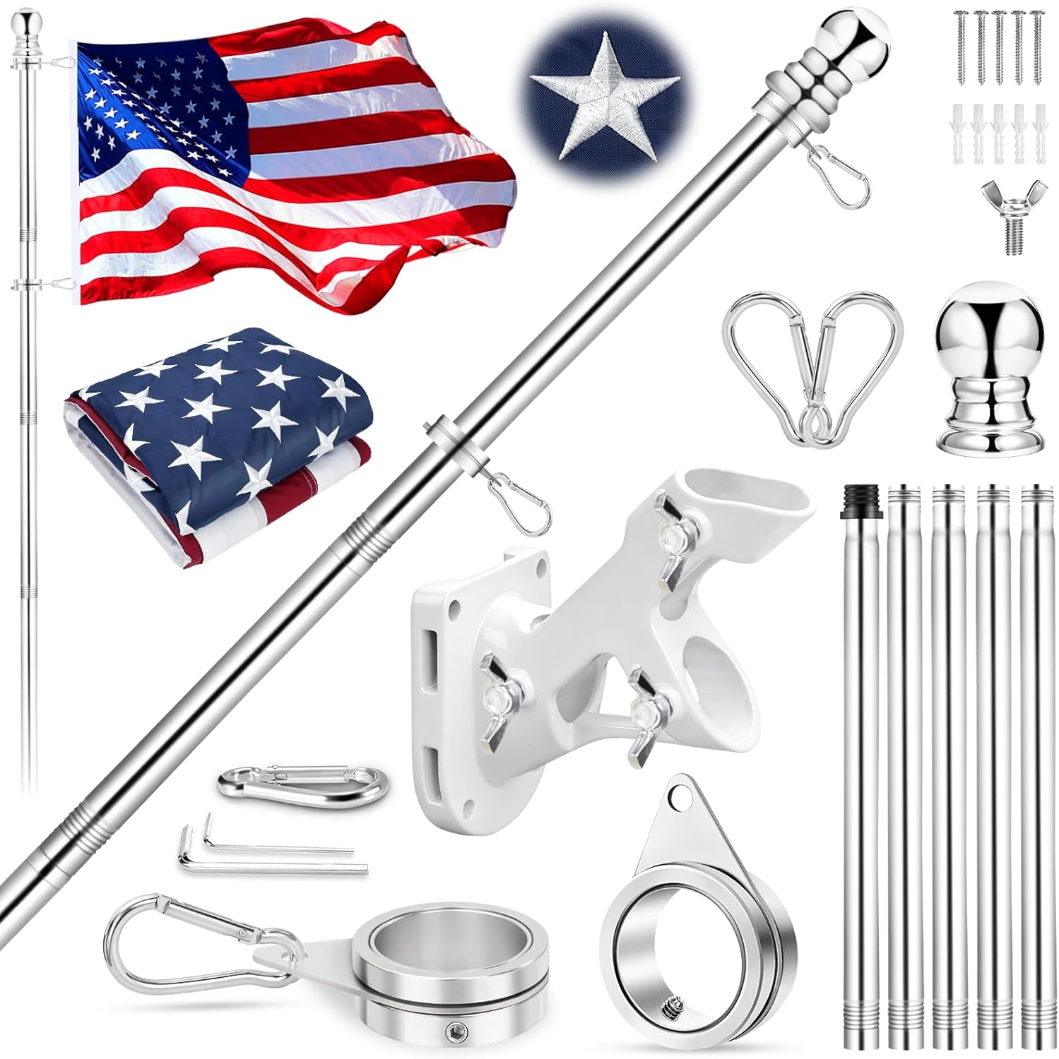 6 Ft Black Flag Pole Kit With Optional 3 x 5 Ft American Flag