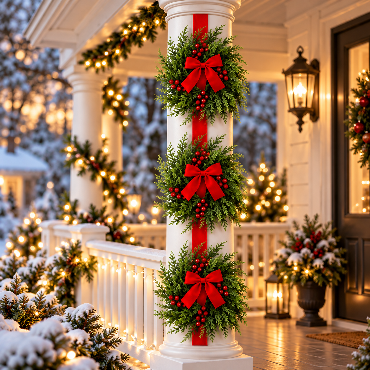 3-Tier Artificial Cedar Christmas Wreath with Red Velvet Bows