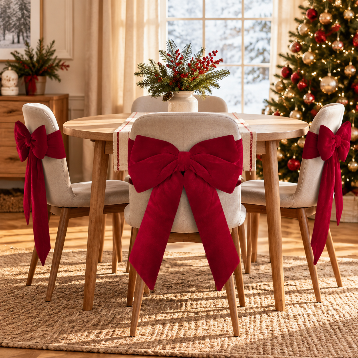 Set of 4 Christmas Velvet Chair Bows with Sashes