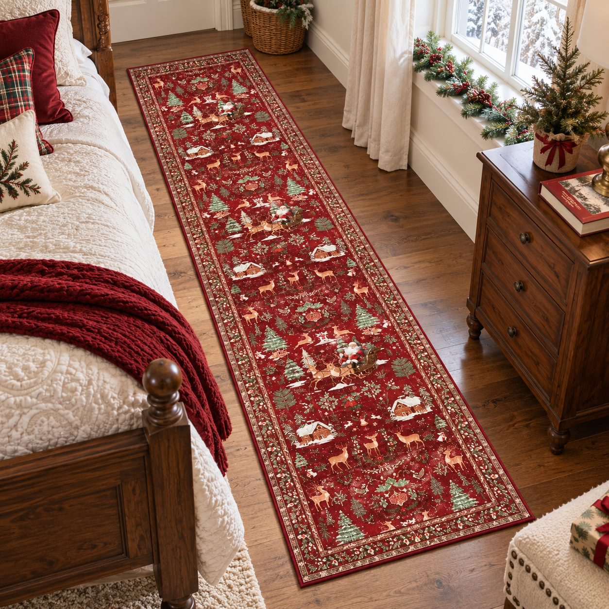 🎄Early Christmas Sale - 50% OFF🔥Christmas Reindeer & Trees Runner Mat (20" x 71")