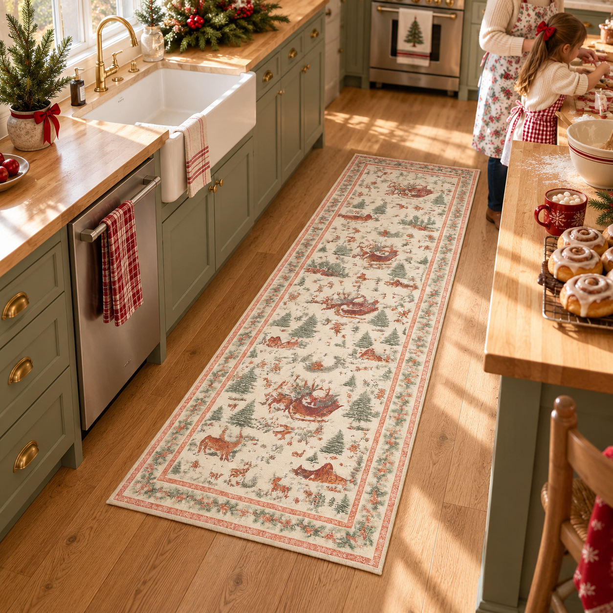 🎄Early Christmas Sale - 50% OFF🔥Christmas Reindeer & Trees Runner Mat (20" x 71")