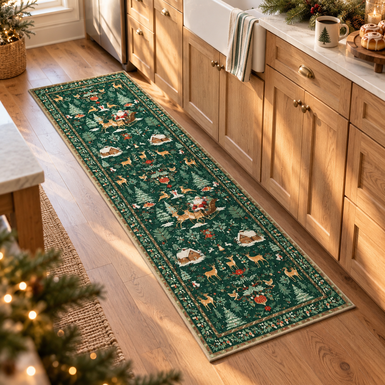 🎄Early Christmas Sale - 50% OFF🔥Christmas Reindeer & Trees Runner Mat (20" x 71")
