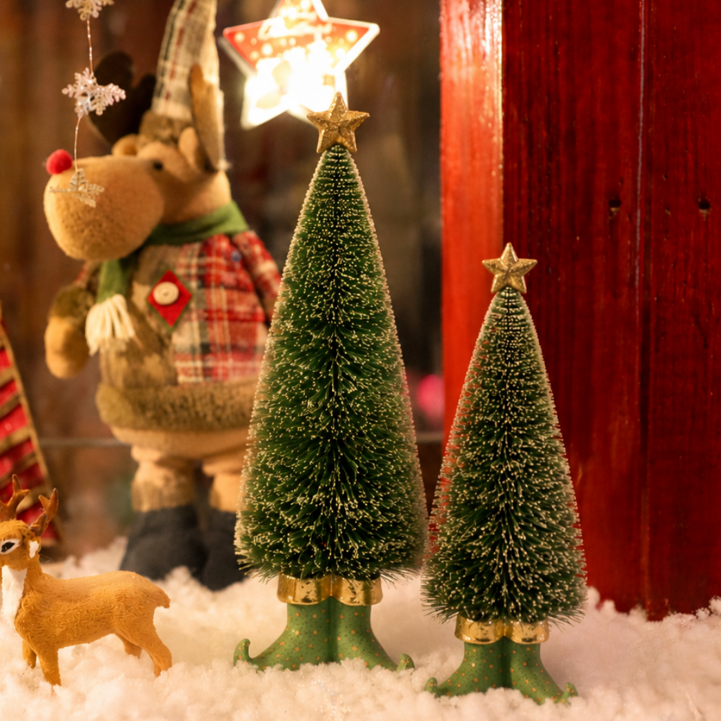 Golden Star Elf Boot Christmas Trees – Set of 2