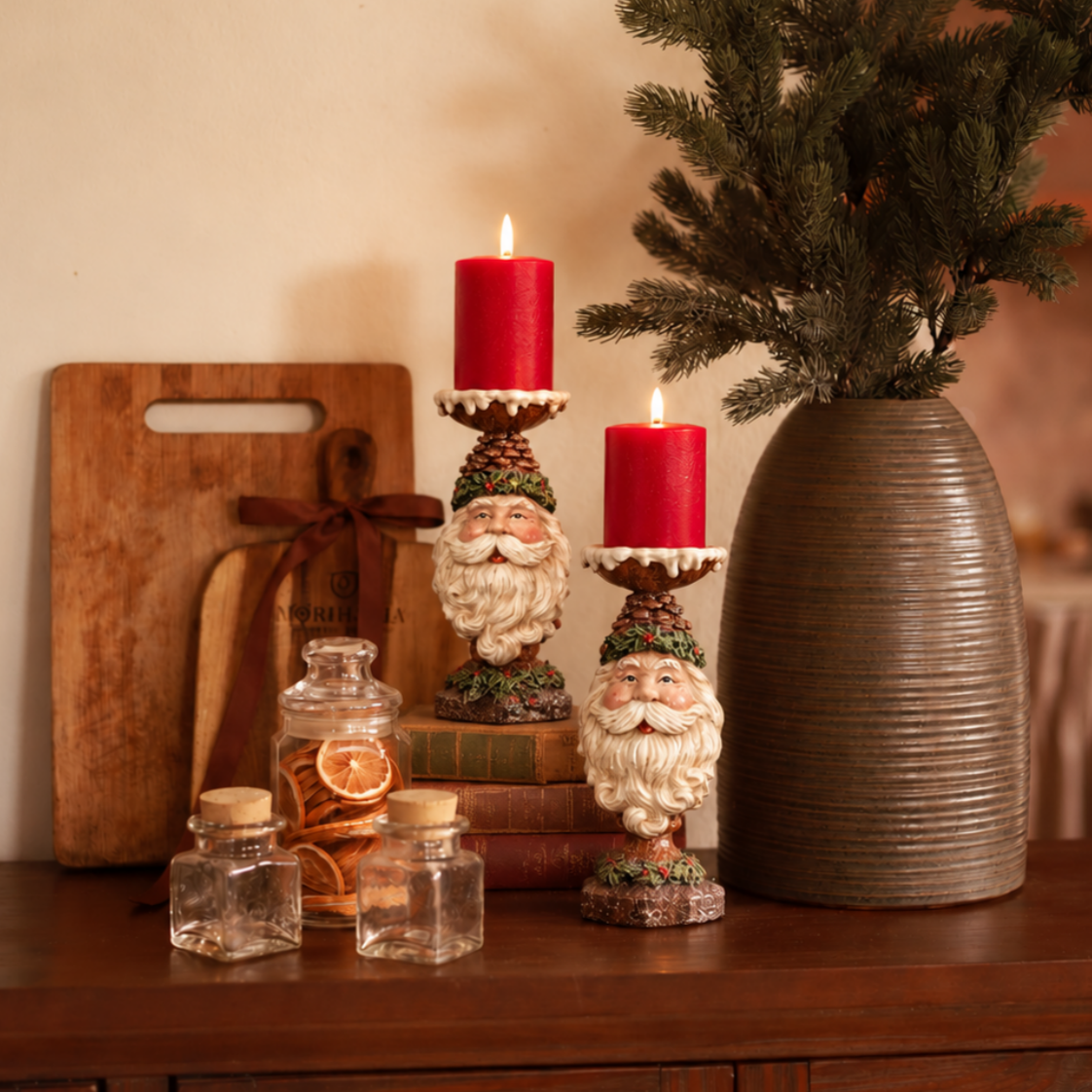 Festive Santa Claus Candle Holder Set – 2-Piece Christmas Tabletop Decor