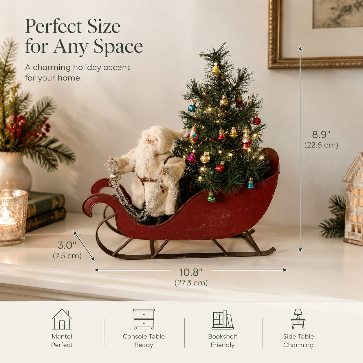 Vintage Santa Sleigh Christmas Tabletop Centerpiece