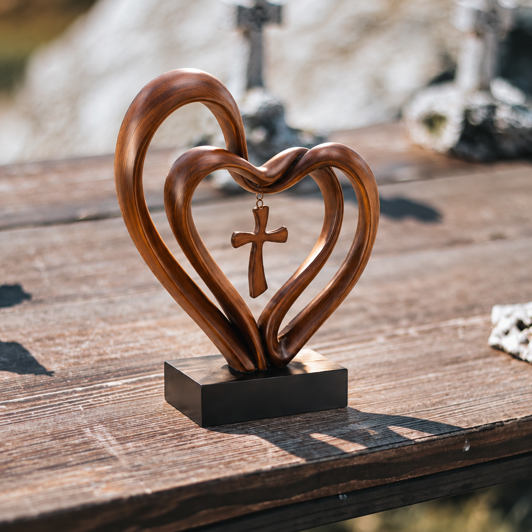 Marriage Takes Three – Entwined Heart & Cross Christian Wedding Sculpture